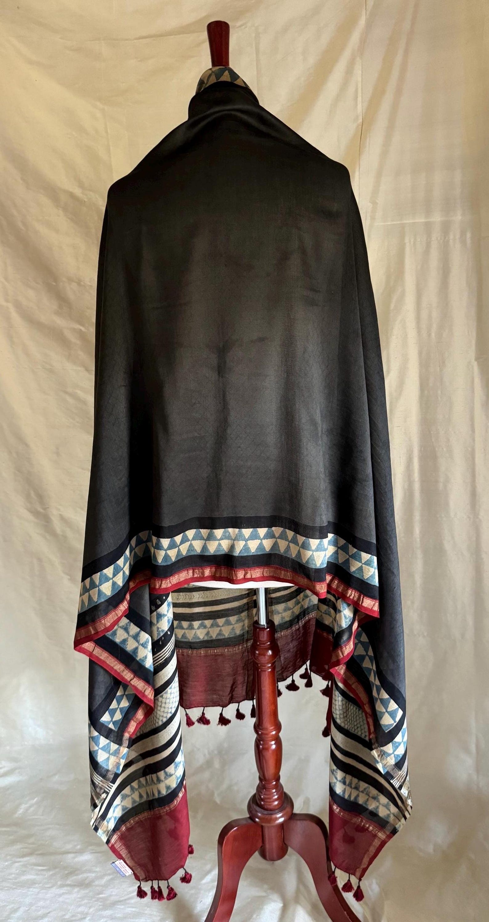 Grey Ajrakh Hand Block Printed Desi Wool Shawl