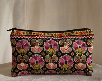 Zipper Clutch Wallet Handbag Organizer Silk Petit point Needlepoint Uzbekistan Folk Art Ethnic Art