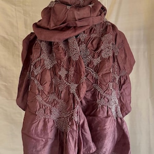 Dusty Lilac Bandhani Silk Shawl/Wrap Tie and Dye Vegetable Dyed Pink with white dots Crinkle Textured Folk Art India Elegant Shawl Scarf