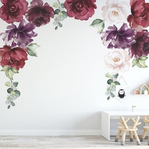 Burgundy Peony & Rose Wall Decals