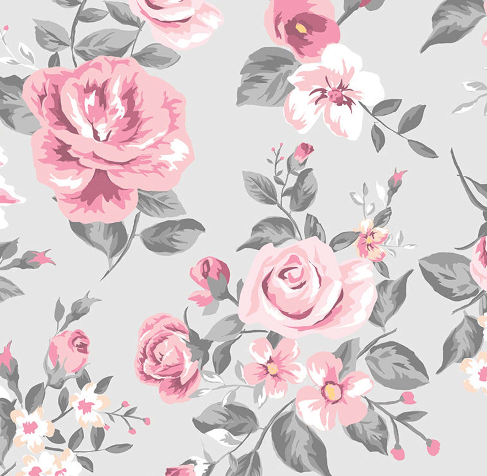 Vintage gris y rosa rosa floral papel pintado | Etsy
