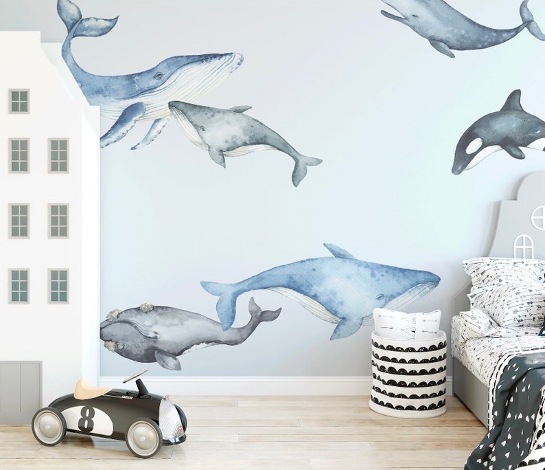Watercolour Whales Wall Decal Set