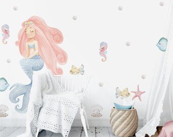 Mermaid Underwater Cartoon Wall Decal Sticker Mural Poster Print Art ...