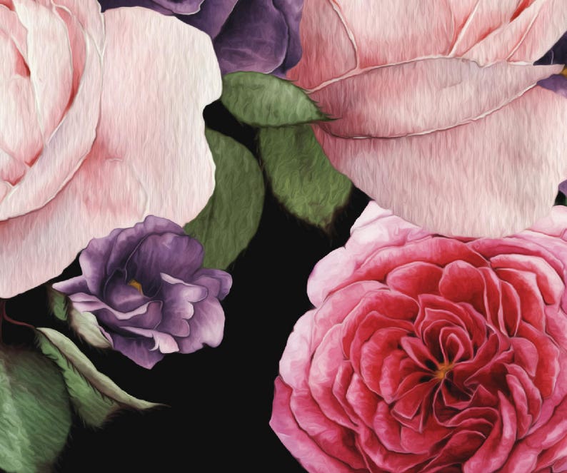 Black Floral Wallpaper Etsy Australia