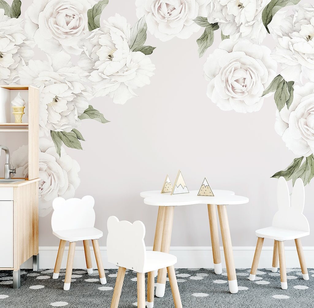 White Peony & Rose Individual Wall Decals - Etsy