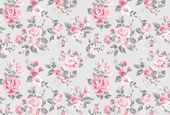 Vintage Grau Und Rosa Rose Floral Tapete Etsy