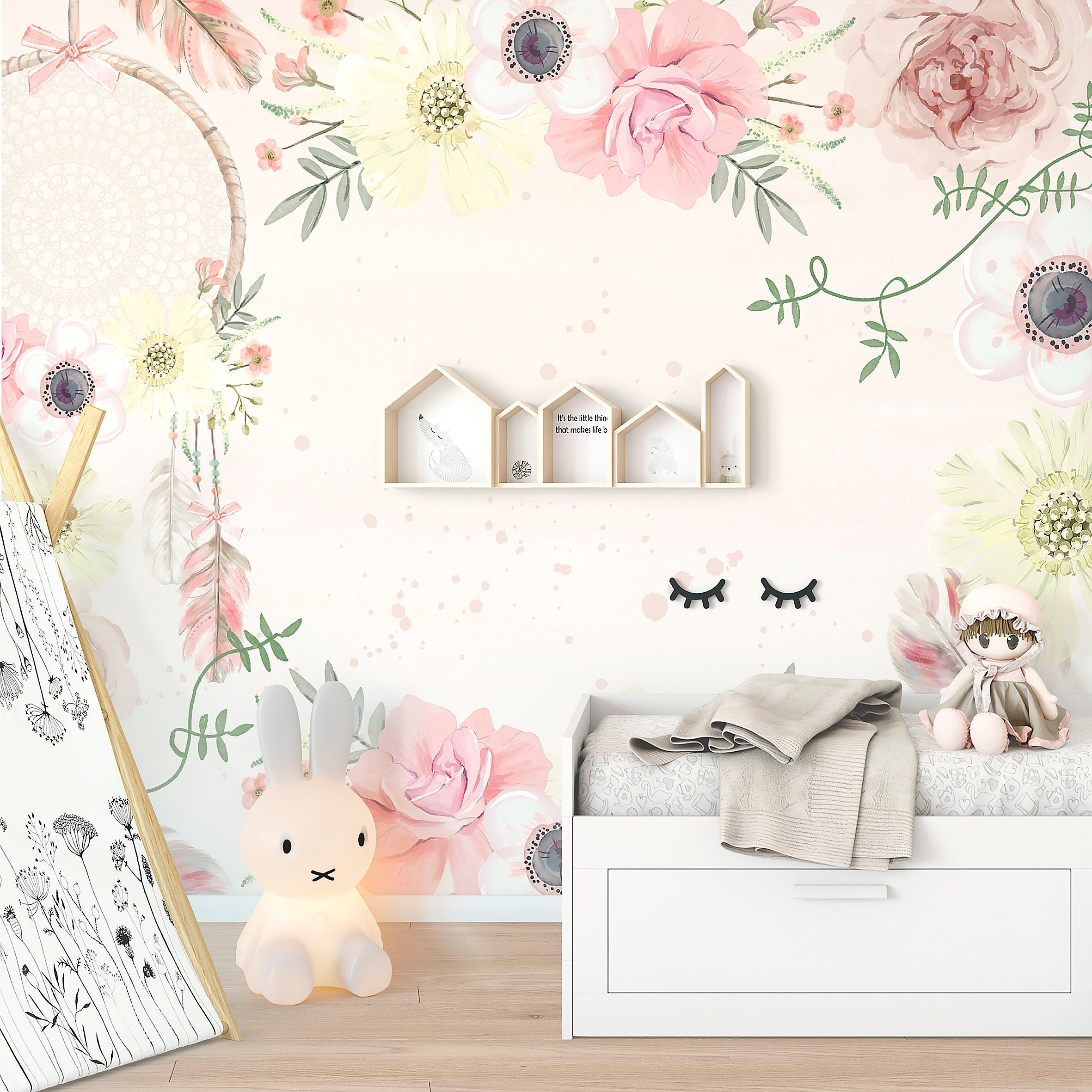 Girls Boho Floral Wallpaper - Etsy Girls Boho Floral Wallpaper - Etsy