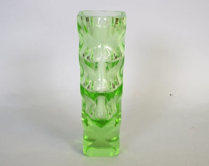 Oldrich Lipsky Exbor Green Glass Vase Czech Glass Bohemian Glass Vase