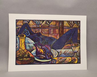 Esteban Fekete color woodcut signed and numberd
