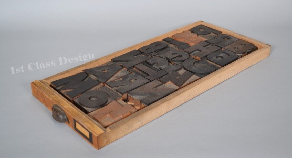 Old original letter press printer's tray with wooden Etsy