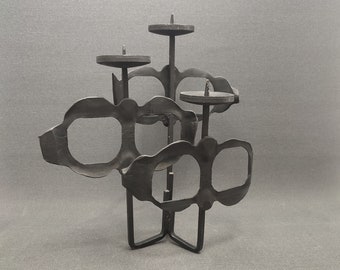 Mid Century Brutalist  candleholder -  Marked  Vintage  Metal