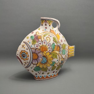 イタリア製 V Pinto Vietri 美しい花柄の陶器双耳壺