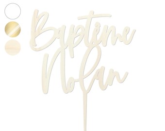 Cake topper personnalisable "baptême manuscrit"