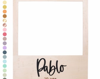 Cadre photobooth en bois personnalisable "anniversaire" - couleur au choix - 80 cm