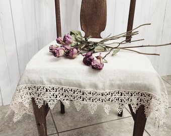 Lace Chair Seat Cover Slipcover with Cotton Trim in Antique Style For Dining Room