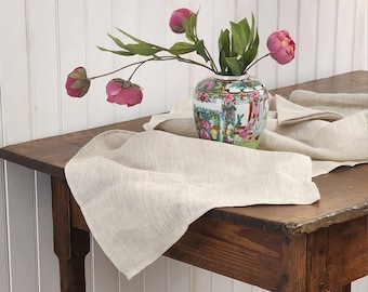 Linen Table Runner in Natural Flax Color Long For Dining Room