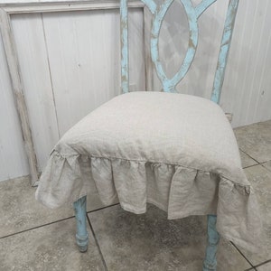 Chair Seat Covers Dining Chair Cover 3 Sided Ruffle Natural Flax Color Size Large French Linen