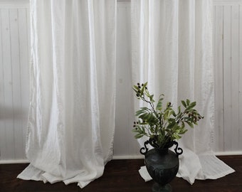 Linen Curtain Drape Panels in White & Natural Flax Color Long