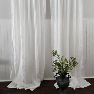 Linen Curtain Panel: White & Natural Flax, Farmhouse Style