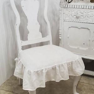 Small White French Linen Chair Slipcover 4 sided Ruffle