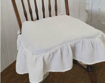 Windsor Spindle Rocking Chair Cushion Cover with Ruffle Pad Cover in Linen For Dining Chair in Natural with Zipper