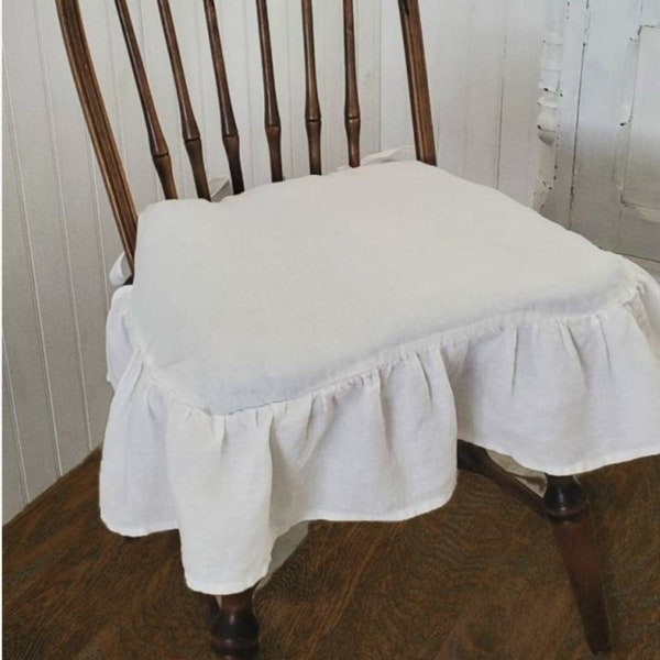 Windsor Spindle Rocking Chair Cushion Cover with Ruffle Pad Cover in Linen For Dining Chair in Natural with Zipper