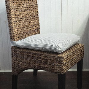 Striped Linen Blend Chair Cushion Cover, Blue or Beige, Long Ties for Dining Chair