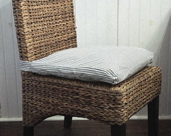 Striped Linen Blend Chair Cushion Cover, Blue or Beige, Long Ties for Dining Chair