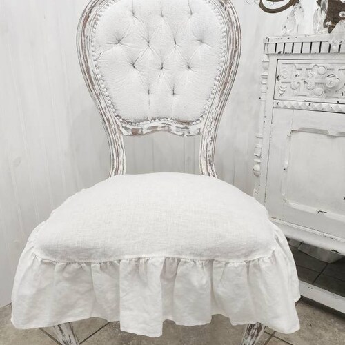 Housses de siège de chaise à volants, 4 côtés, 100 % lin, blanches, petites et grandes