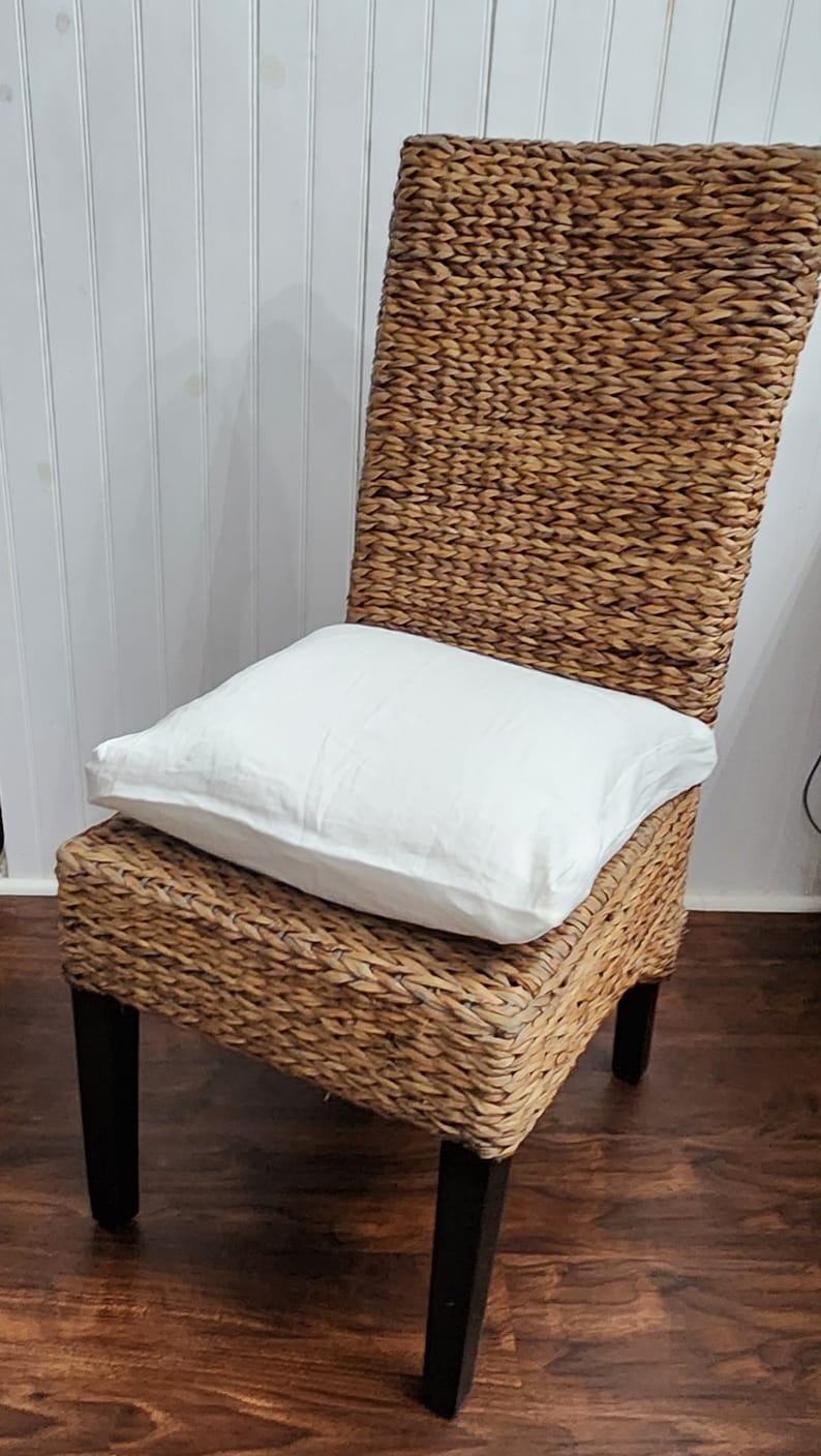 Linen Chair Cushion Pad Covers with Zippers for Wicker Rattan in White Long Ties image 2