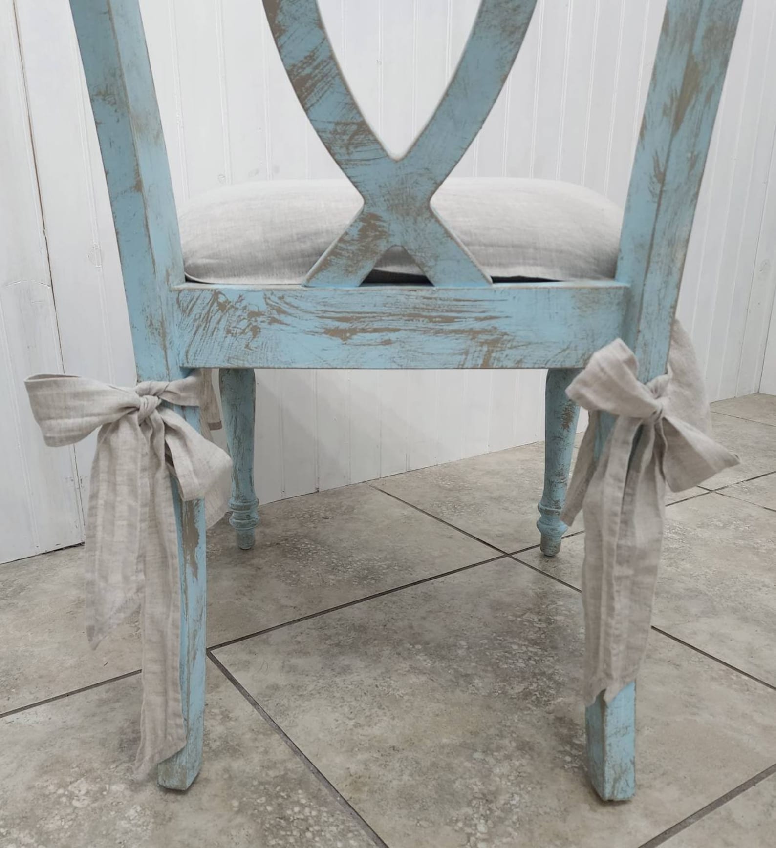 French Linen Chair Seat Covers With 3 Sided Ruffle in Natural Etsy