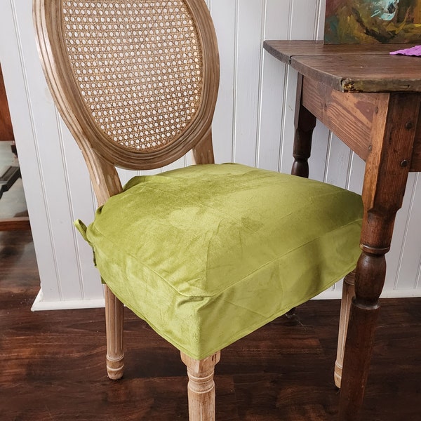 SALE! Celery Green Chair Seat Cover in Soft Velvet For Dining Chair SlipCover