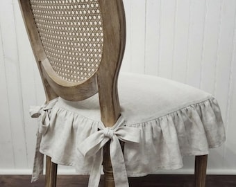 Fundas para cojines de silla con volantes en los cuatro lados y cremallera, 100% lino.