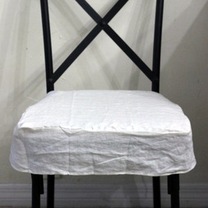 Simple Plain White Color French Linen Chair Seat Cover Slipcover  4 sided