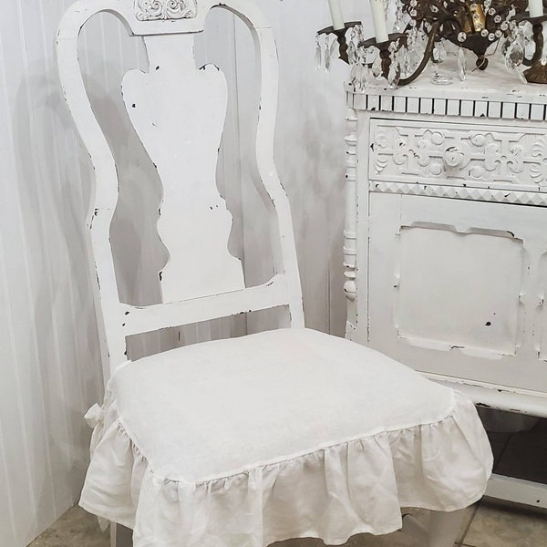 Large White French Linen Chair Slipcover 4 sided Ruffle