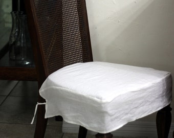 Funda de silla de lino francés blanco sencillo de 3 caras, 100 % lino.