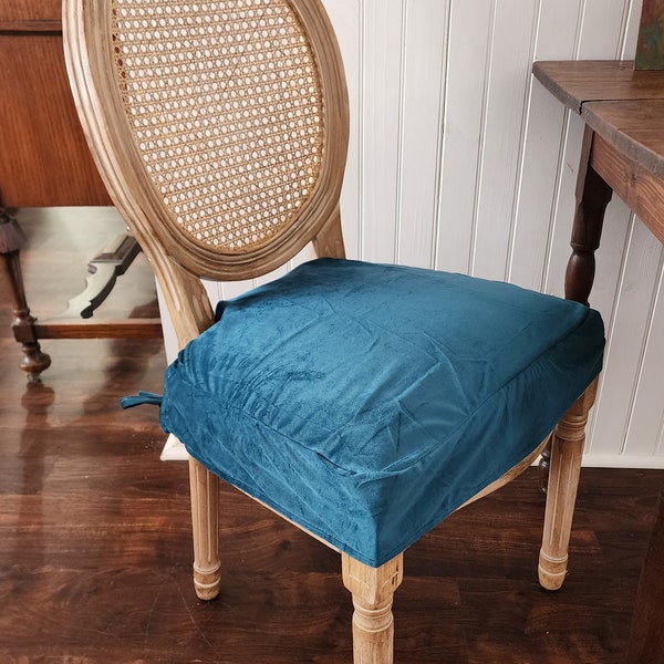 SALE! Teal Chair Slipcover in Velvet Chair Cover For Dining Chair Seat Covers Fitted