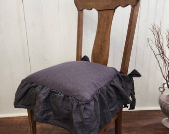 Sale! Chair Cushion Pad Case Cover with Zipper in French Linen for Dining Room in Dark Gray