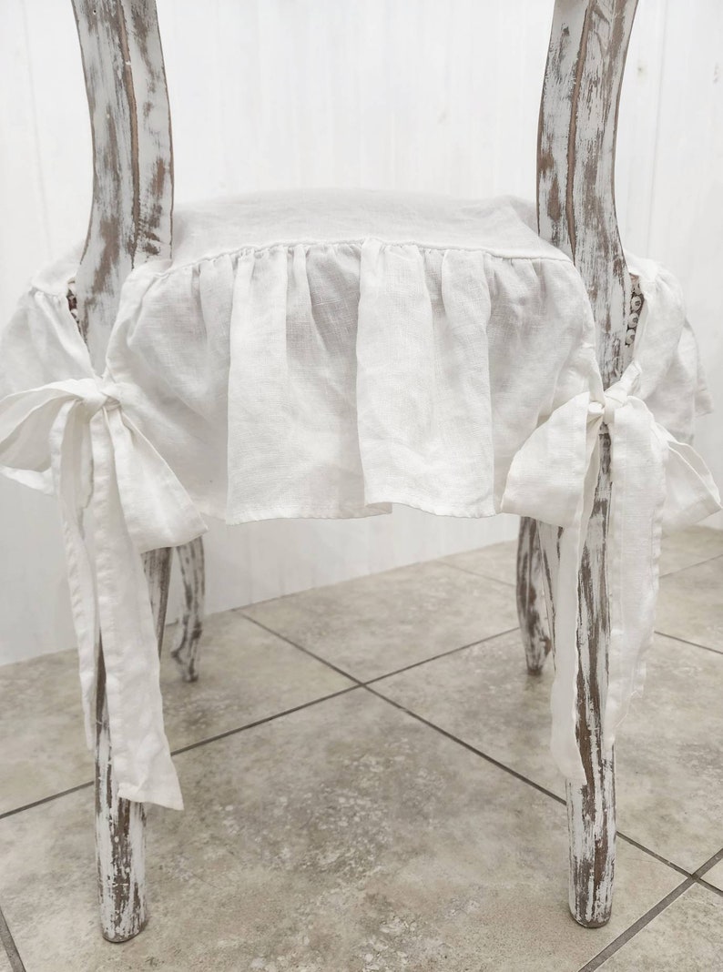 French Country Linen Chair Slipcover With 4 Sided Ruffle in Etsy