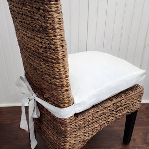 Linen Chair Cushion Pad Covers with Zippers for Wicker Rattan in White Long Ties image 1