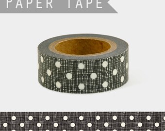 Rouleau de masking tape noir et blanc avec des pois - Joli rouleau adhésif déco