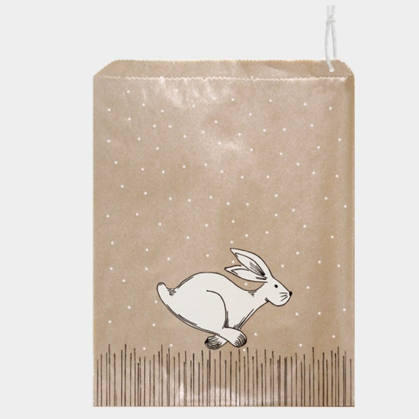 50 jolis sachets en papier kraft - Sachet emballage kraft, sac papier avec un petit lièvre qui court !