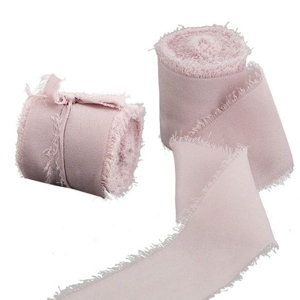 5m de ruban mousseline de soie rose pâle- Mousseline de soie rose pâle pour décorer une enveloppe, un cadeau, une création fait main...