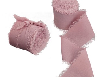 5m of old pink silk chiffon ribbon - Old pink silk chiffon to decorate an envelope, a gift, a handmade creation...
