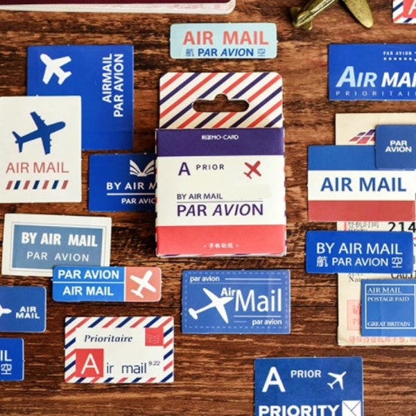 45 petits autocollants airmail - Stickers air mail pour snail mail, scrap, déco, emballage cadeau...