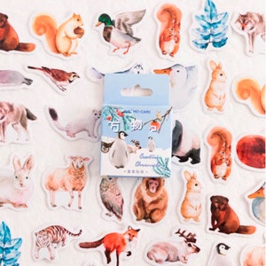 46 mini autocollants avec des animaux - Petits stickers pour scrapbooking, happy mail... avec de jolis animaux d'hiver