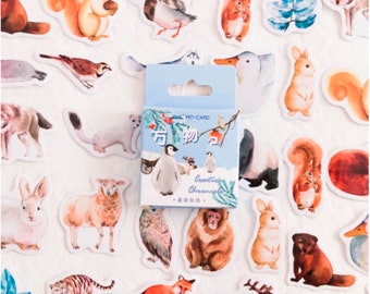 46 mini stickers with animals - Small stickers for scrapbooking, happy mail... with pretty winter animals