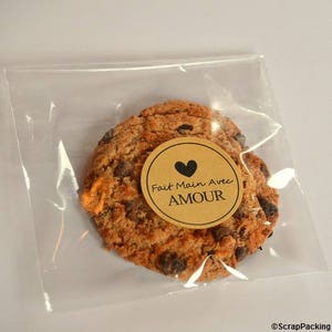 102 stickers kraft "Fait main avec amour" - Autocollant handmade papier kraft