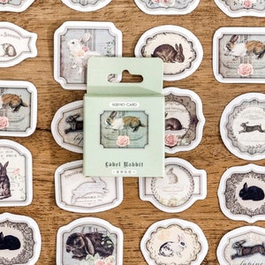 45 petits autocollants avec des lapins vintage- Sticker lapin... pour scrapbooking, bullet journal, déco...