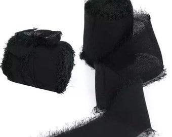 5m of black silk chiffon ribbon - Black silk chiffon to decorate an envelope, a gift, a handmade creation...